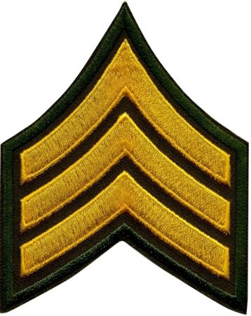 SERGEANT (SGT) CHEVRONS - MEDIUM GOLD on OLIVE DRAB - SOLD in PAIRS.